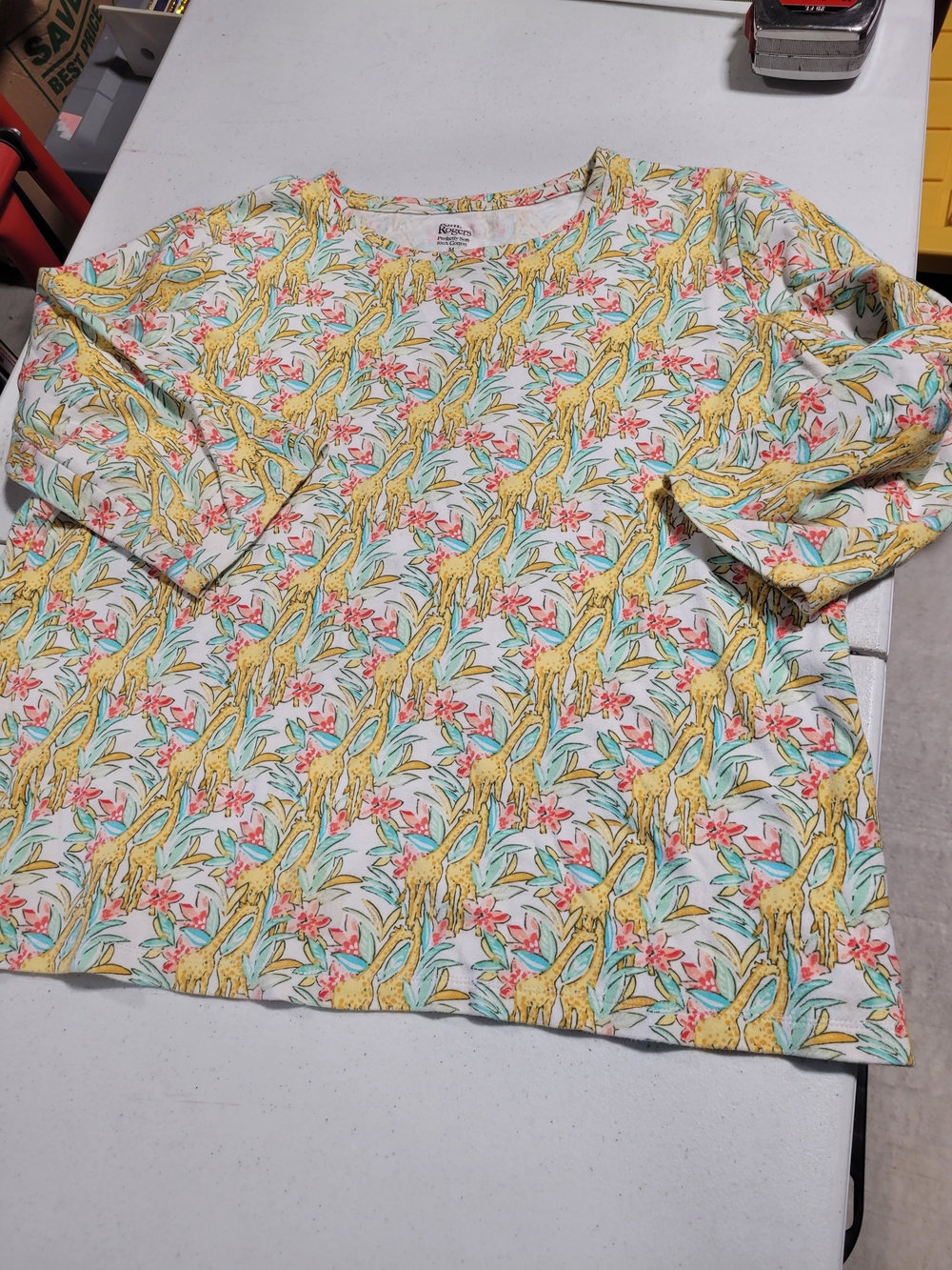 Kim Rogers White Floral Giraffe Print Top